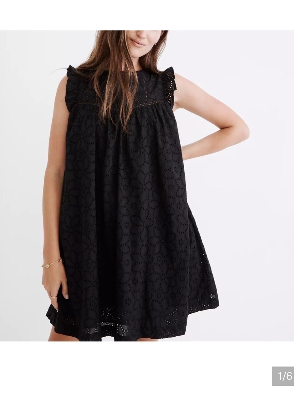 Madewell eyelet ruffle sleeve mini dress true black